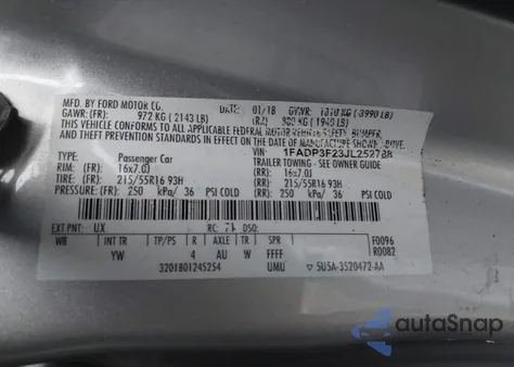 2018 Ford Focus Se from USA, damaged, VIN 1FADP3F23JL252788